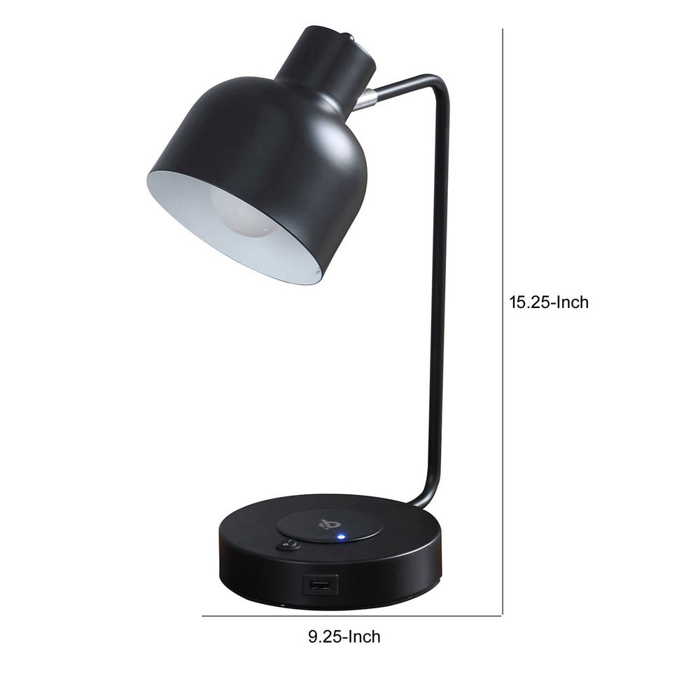 15 Inch Metal Table Lamp, Adjustable Shade, Wireless Charging, Black - BM279103