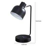 15 Inch Metal Table Lamp, Adjustable Shade, Wireless Charging, Black - BM279103