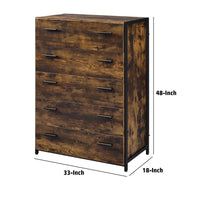 Nat 48 Inch Rustic Wood Chest, 5 Drawers, Brown and Black - BM279153