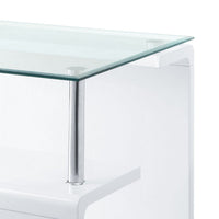 24 Inch Square Accent End Table, Glass Top, Open Shelf, White, Chrome - BM279165