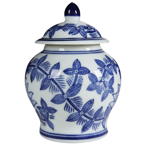 6 Inch Porcelain Jar, Urn Shape, Lid, Floral Design, Blue, White - BM279526