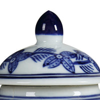 6 Inch Porcelain Jar, Urn Shape, Lid, Floral Design, Blue, White - BM279526