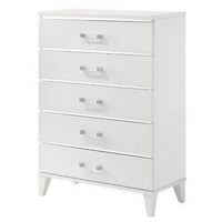 49 Inch Modern Tall Dresser Chest, 5 Drawers, Bar Handles, Wood, White - BM279719