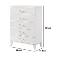 49 Inch Modern Tall Dresser Chest, 5 Drawers, Bar Handles, Wood, White - BM279719
