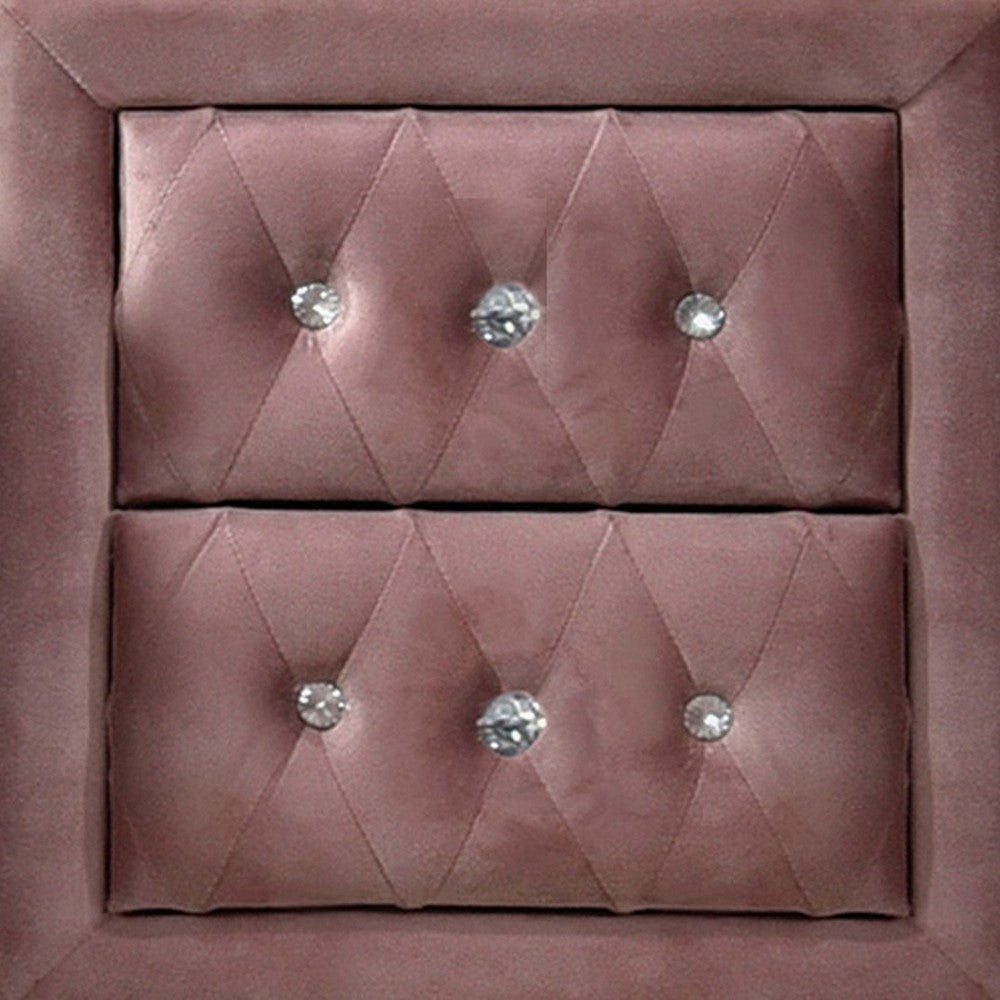 Rex 17 Inch Modern Upholstered Nightstand, 2 Drawer, Crystal Handles, Pink - BM279727