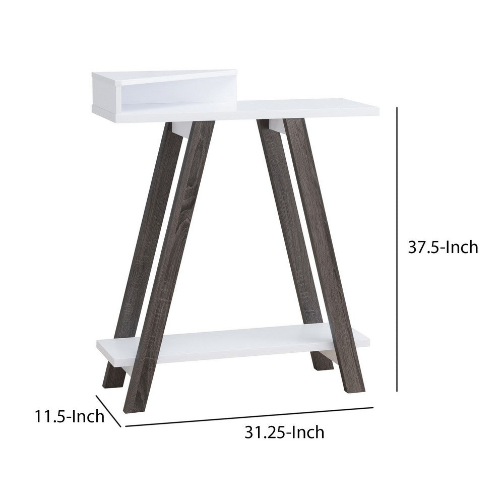 Baki 38 Inch Modern Wood Side Console Table, Corner Compartment, White - BM279739