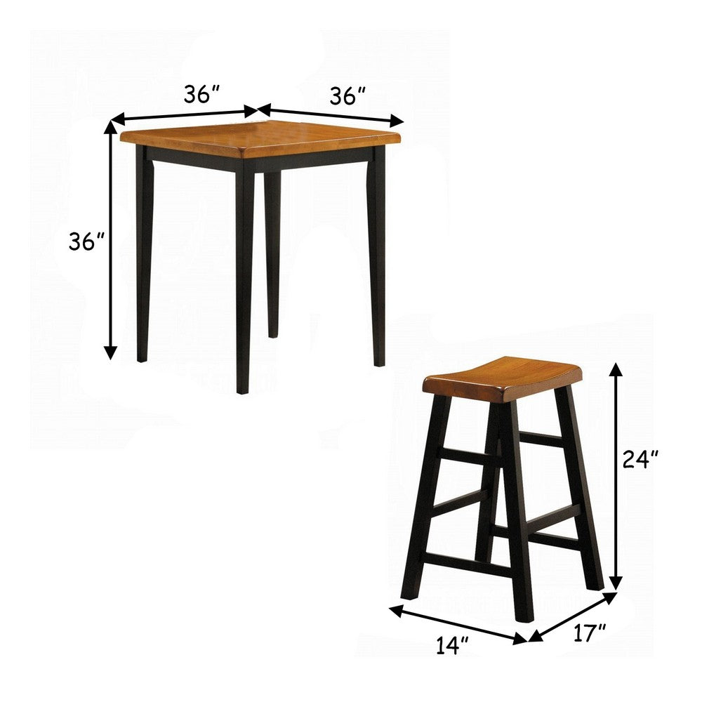 Gael Counter Height Square Dining Table Set, 4 Stools, Wood, Oak, Black - BM280256
