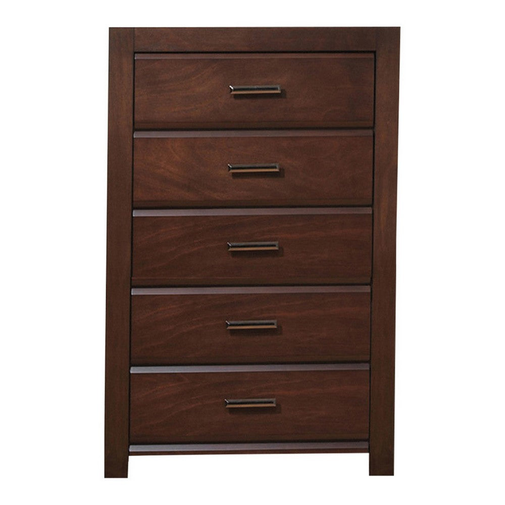 48 Inch Modern Tuscany Tall Dresser Chest, 5 Drawers, Metal Handles, Brown - BM280266