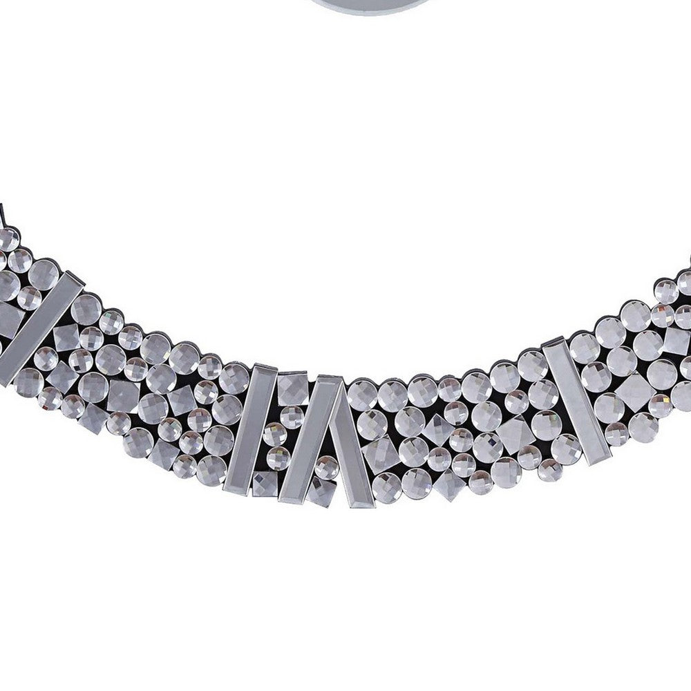 39 Inch Modern Analog Wall Clock, Faux Gem Inlay, Quartz, Silver - BM280297