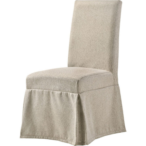 18 Inch Modern Fabric Skirted Dining Chair, Rubberwood, Set of 2, Beige - BM280304