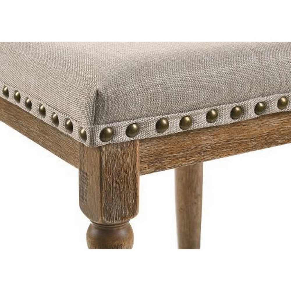 24 Inch Classic Wood Counter Height Stool, Upholstered, Set of 2, Gray - BM280327