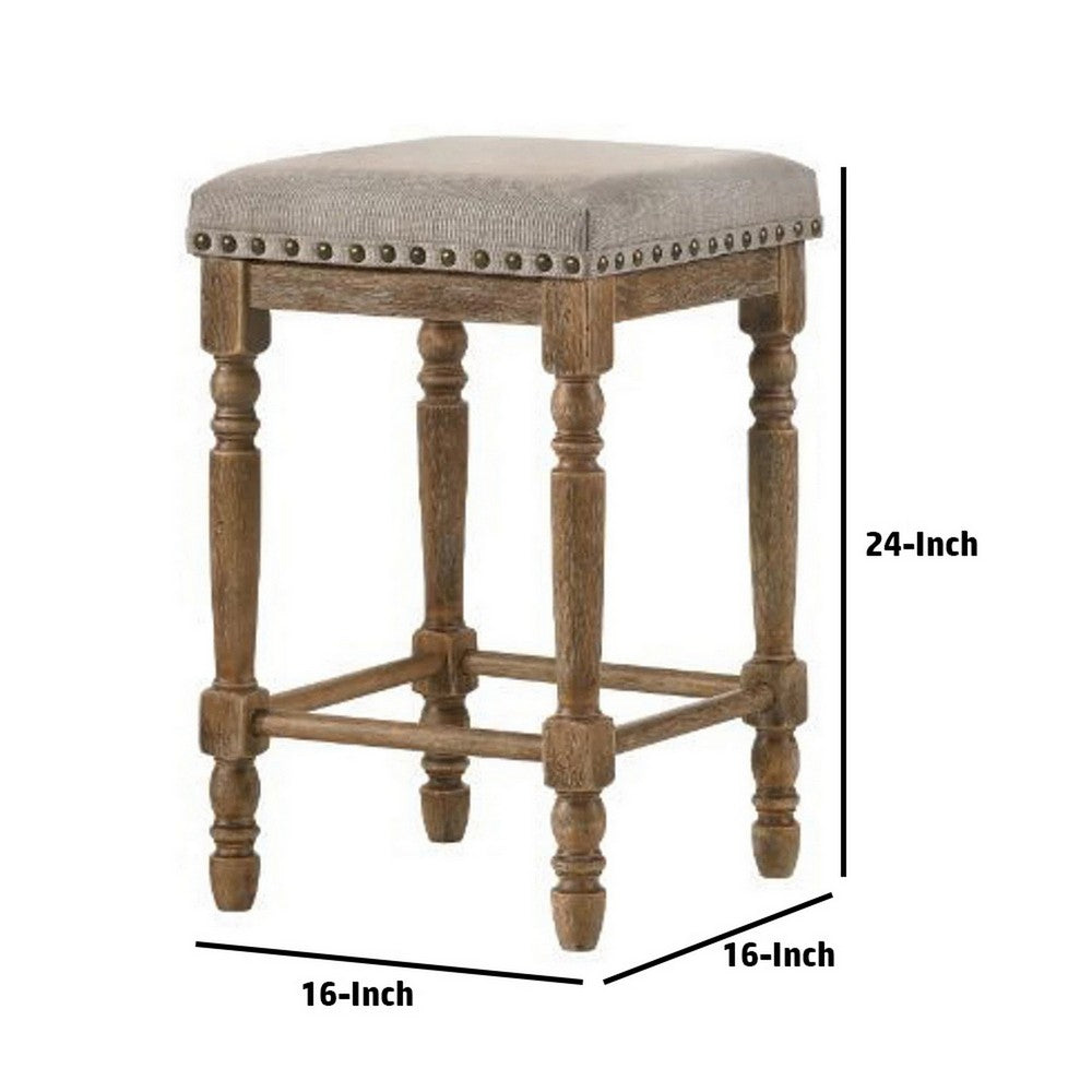 24 Inch Classic Wood Counter Height Stool, Upholstered, Set of 2, Gray - BM280327