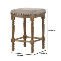 24 Inch Classic Wood Counter Height Stool, Upholstered, Set of 2, Gray - BM280327