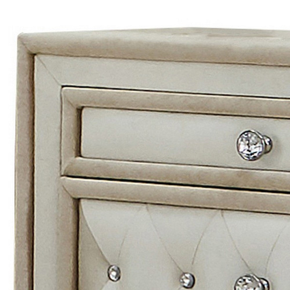 Matt 30 Inch Modern Nightstand, 3 Drawers, Velvet Tufted, Ivory Light Brown - BM280357