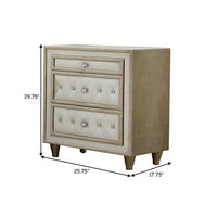 Matt 30 Inch Modern Nightstand, 3 Drawers, Velvet Tufted, Ivory Light Brown - BM280357
