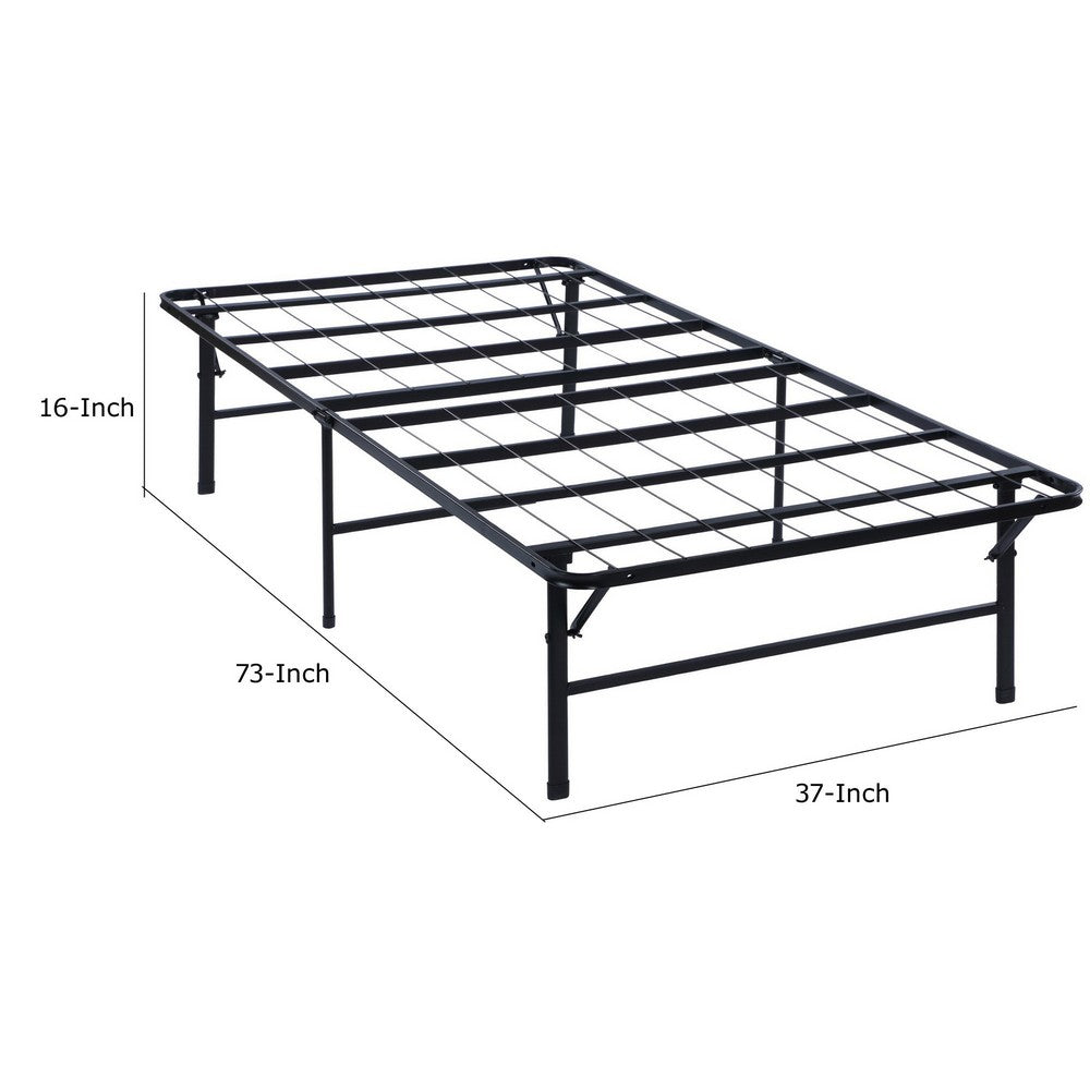 Adel Twin Size Low Profile Bed, Foldable Metal Frame, Black - BM280382