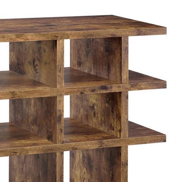 63 Inch Wood Bookcase, 3 Tier Divided Shelves, Vertical, Rustic Brown - BM280494