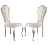 Kuri 23 Inch Dining Chair, Scalloped Back, Vegan Leather, Set of 2, Beige - BM281973