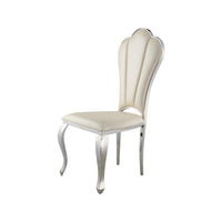 Kuri 23 Inch Dining Chair, Scalloped Back, Vegan Leather, Set of 2, Beige - BM281973