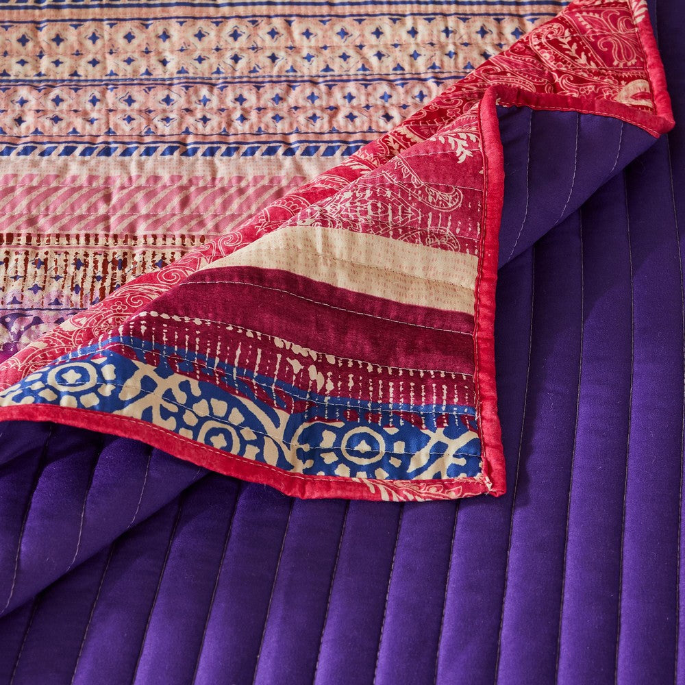 Dora 3 Piece Bohemian Full Quilt Set, Medallion, Paisley, Pink, Blue - BM282002