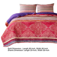 Dora 3 Piece Bohemian Full Quilt Set, Medallion, Paisley, Pink, Blue - BM282002