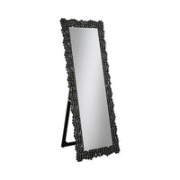 63 Inch Classic Portrait Floor Mirror, Rhinestone Inlay, Cheval, Black - BM282016