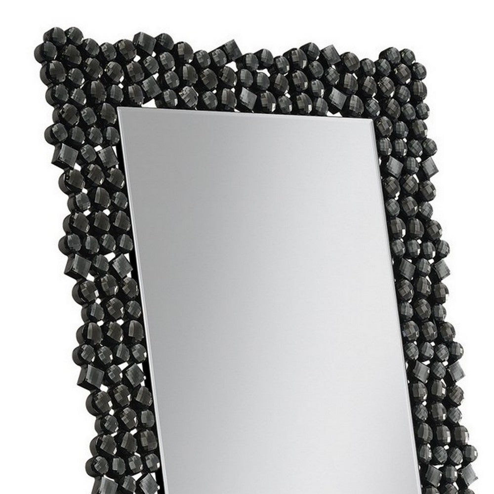 63 Inch Classic Portrait Floor Mirror, Rhinestone Inlay, Cheval, Black - BM282016