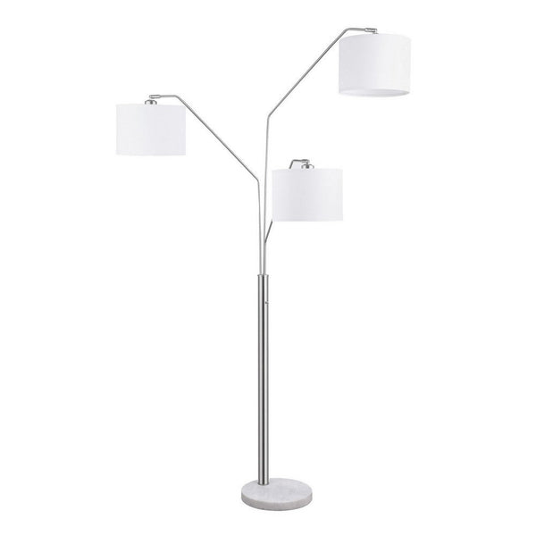 84 Inch Modern Floor Lamp, Three Drum Shades, Marble Base, White, Silver - BM282024