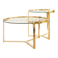 23 Inch Round Nesting Accent Tables, Glass Top, Metal Base, Set of 2, Gold - BM282032