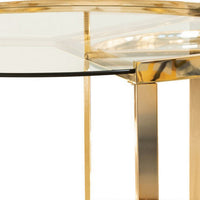 23 Inch Round Nesting Accent Tables, Glass Top, Metal Base, Set of 2, Gold - BM282032