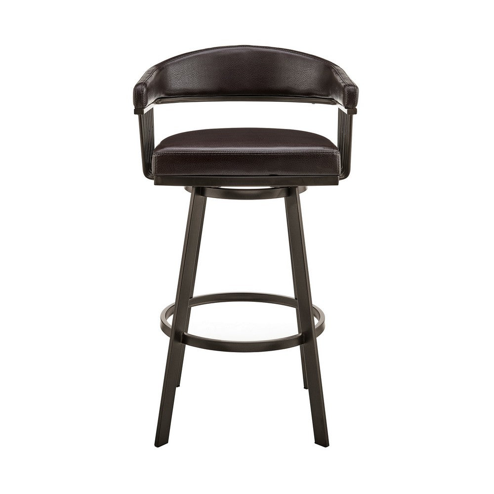 Oliver 26 Inch Modern Counter Stool, Vegan Faux Leather, Swivel, Dark Brown - BM282068