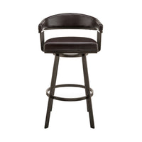 Oliver 26 Inch Modern Counter Stool, Vegan Faux Leather, Swivel, Dark Brown - BM282068