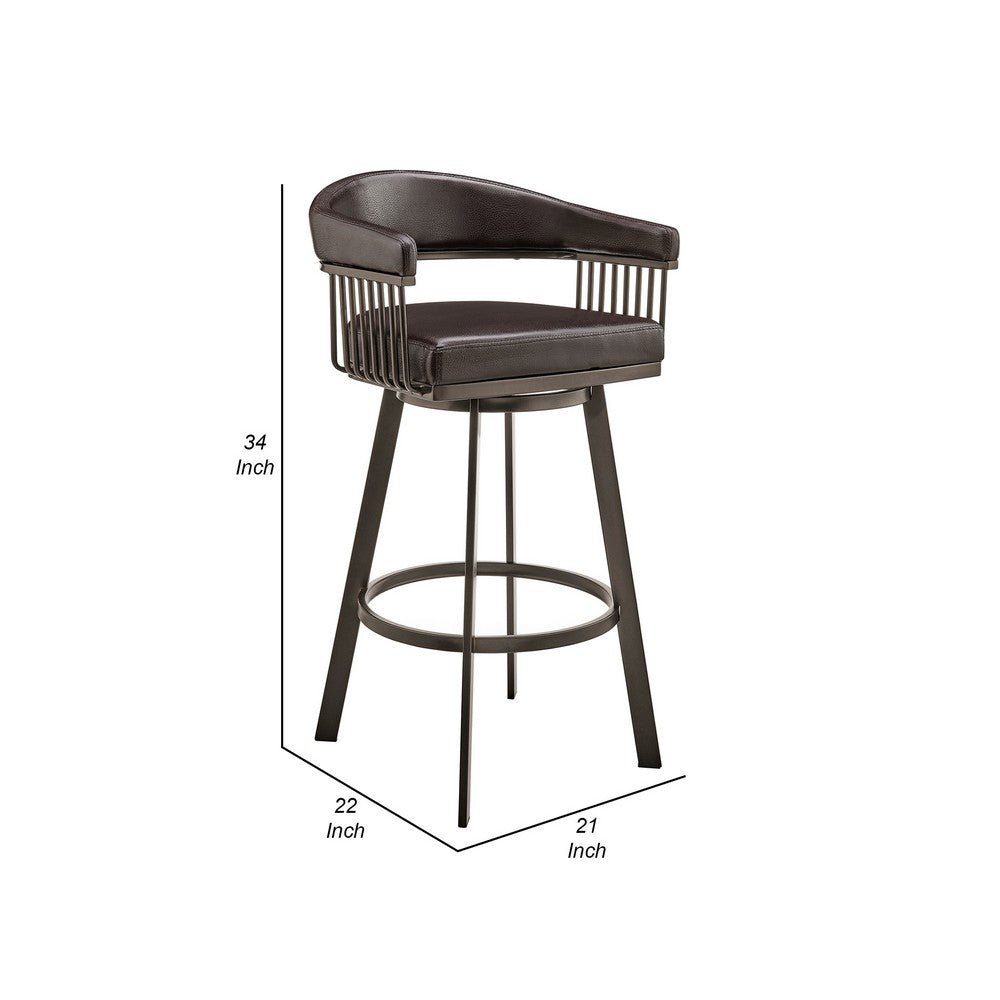 Oliver 26 Inch Modern Counter Stool, Vegan Faux Leather, Swivel, Dark Brown - BM282068