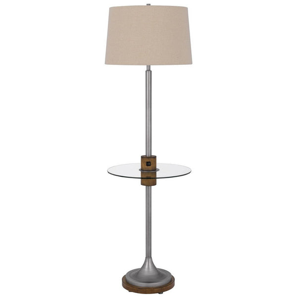 61 Inch Modern Floor Lamp, Glass Tray Table, 1 USB Port, Antique Silver - BM282147