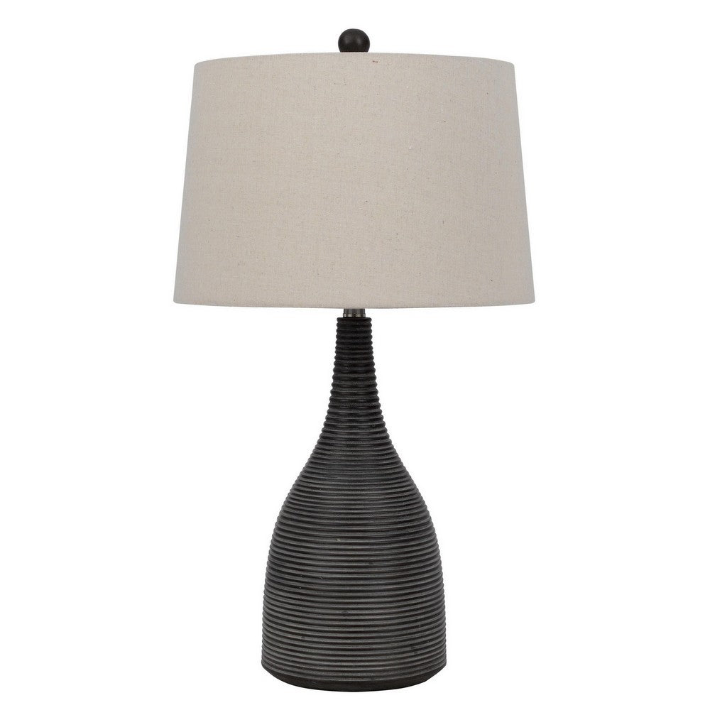 29 Inch Classic Table Lamp, Textured Lined Body, Ceramic, Charcoal Black - BM282153