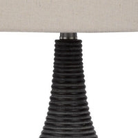 29 Inch Classic Table Lamp, Textured Lined Body, Ceramic, Charcoal Black - BM282153