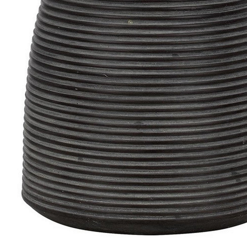29 Inch Classic Table Lamp, Textured Lined Body, Ceramic, Charcoal Black - BM282153
