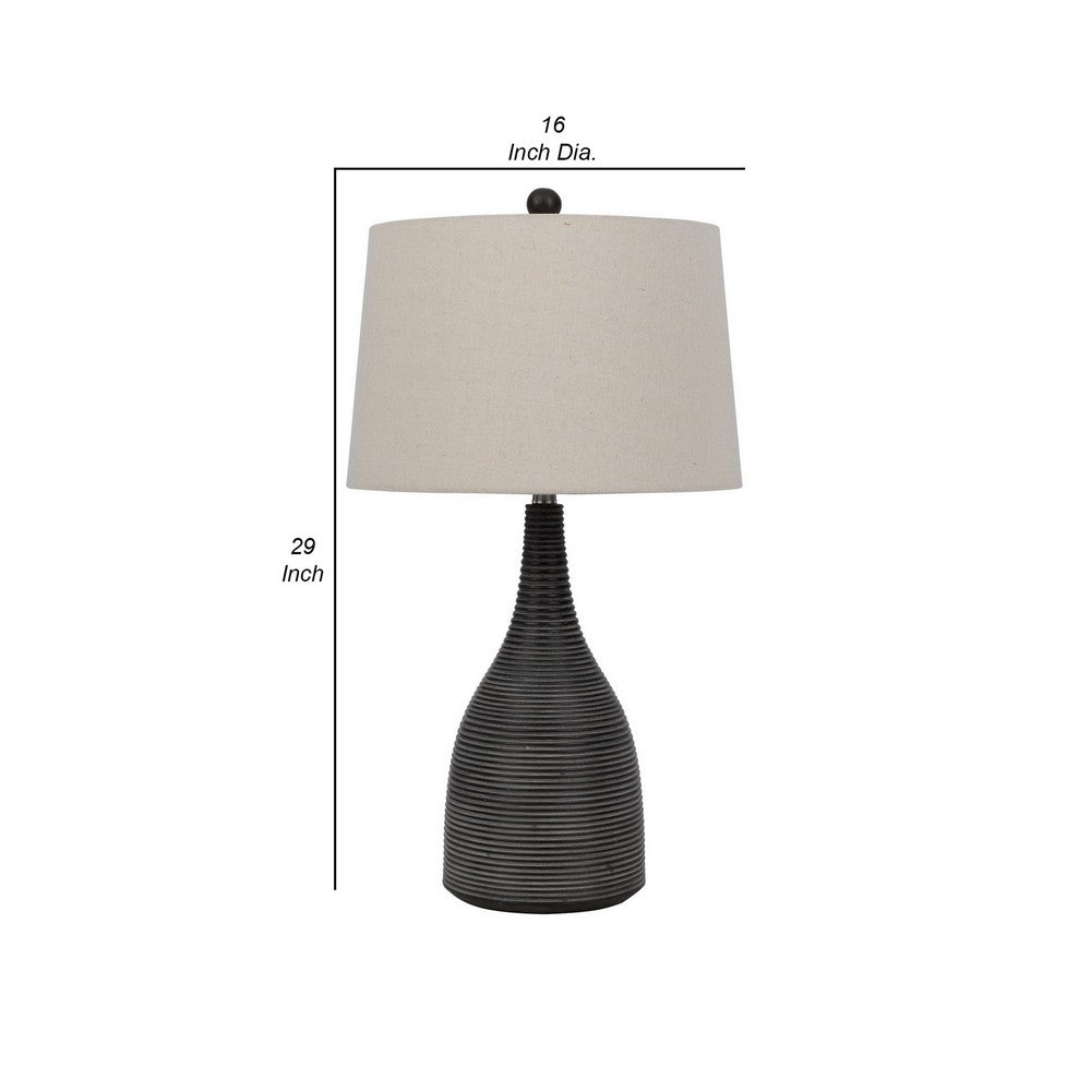29 Inch Classic Table Lamp, Textured Lined Body, Ceramic, Charcoal Black - BM282153