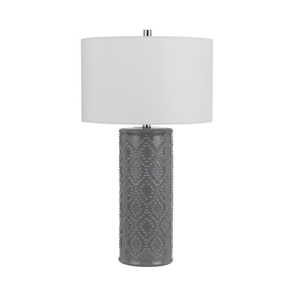 29 Inch Accent Table Lamp Set of 2, Tall Cylinder, Ball Finial Accent, Gray - BM282155