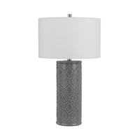 29 Inch Accent Table Lamp Set of 2, Tall Cylinder, Ball Finial Accent, Gray - BM282155