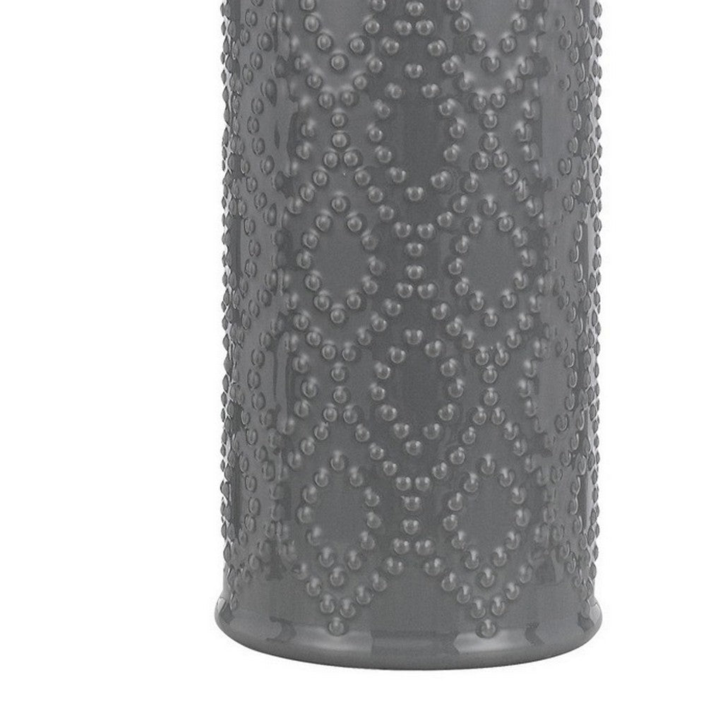 29 Inch Accent Table Lamp Set of 2, Tall Cylinder, Ball Finial Accent, Gray - BM282155