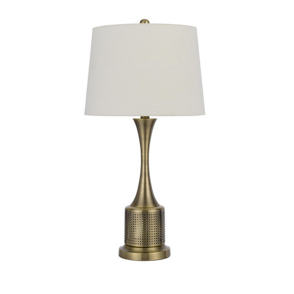 28 Inch Modern Table Lamp, Hardback Fabric Shade, Set of 2, Antique Brass - BM282162