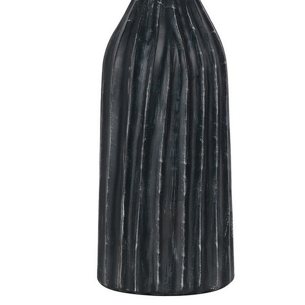 25 Inch Set of 2 Artisanal Ceramic Accent Table Lamp, Fluted, Grayed Black - BM282182