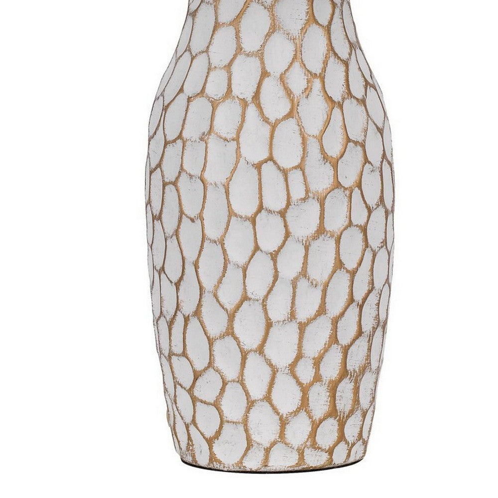 23 Inch Set of 2 Ceramic Accent Table Lamp, Hammered Base, White, Gold - BM282183