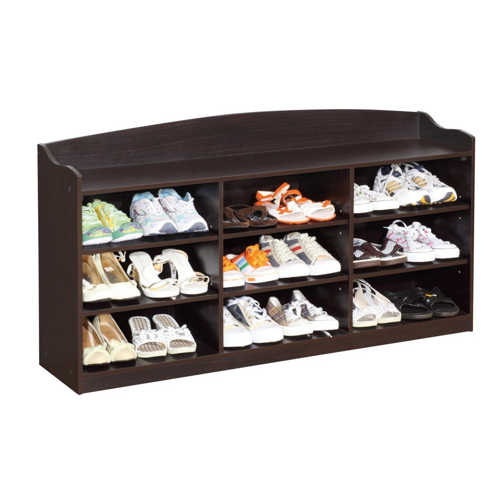 48 Inch Classic Wood Shoe Rack, 9 Cubbies, Elegant Wood Grains, Dark Brown - BM282631
