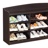 48 Inch Classic Wood Shoe Rack, 9 Cubbies, Elegant Wood Grains, Dark Brown - BM282631