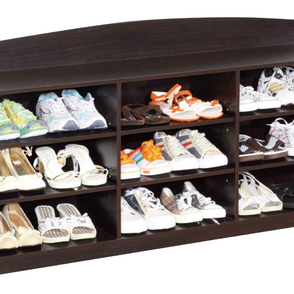 48 Inch Classic Wood Shoe Rack, 9 Cubbies, Elegant Wood Grains, Dark Brown - BM282631