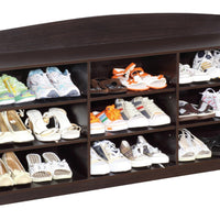 48 Inch Classic Wood Shoe Rack, 9 Cubbies, Elegant Wood Grains, Dark Brown - BM282631