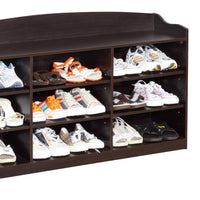 48 Inch Classic Wood Shoe Rack, 9 Cubbies, Elegant Wood Grains, Dark Brown - BM282631