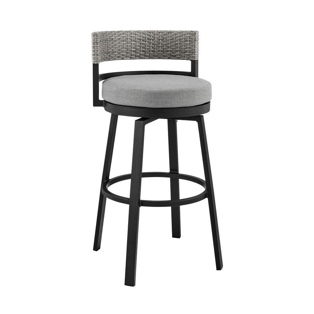 Ella 30 Inch Modern Outdoor Patio Swivel Bar Stool,  Aluminum, Gray, Black - BM282664